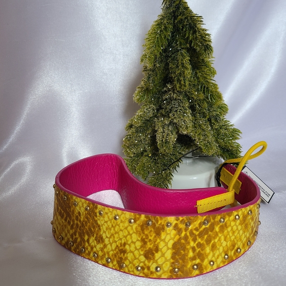 Juicy Couture Reversible Pink and Yellow Snake Print Headband Leather Gift - Picture 7 of 7